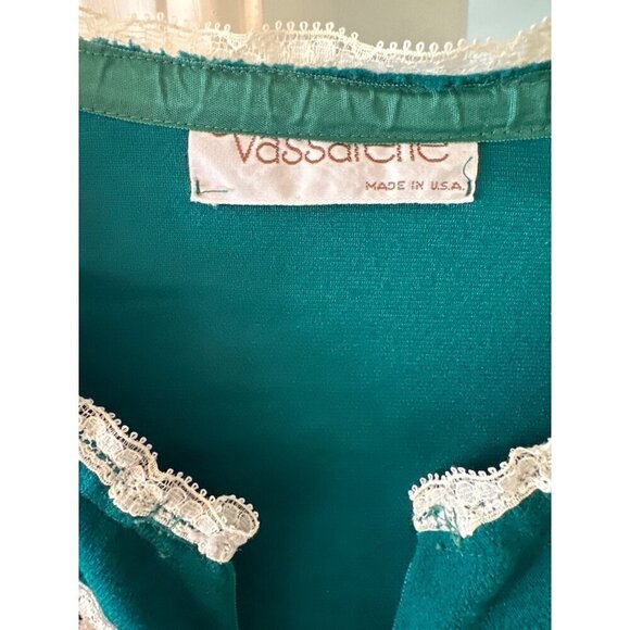 Vintage 80s Vassarette Teal Nightgown Housecoat Lace Trim & Long Sleeves Size M - Picture 3 of 5